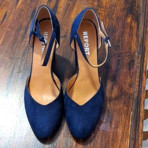 Report blue velvet chunky heel